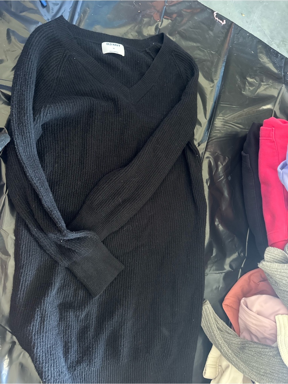 Old Navy Black V-Neck Ribbed Knit Dress